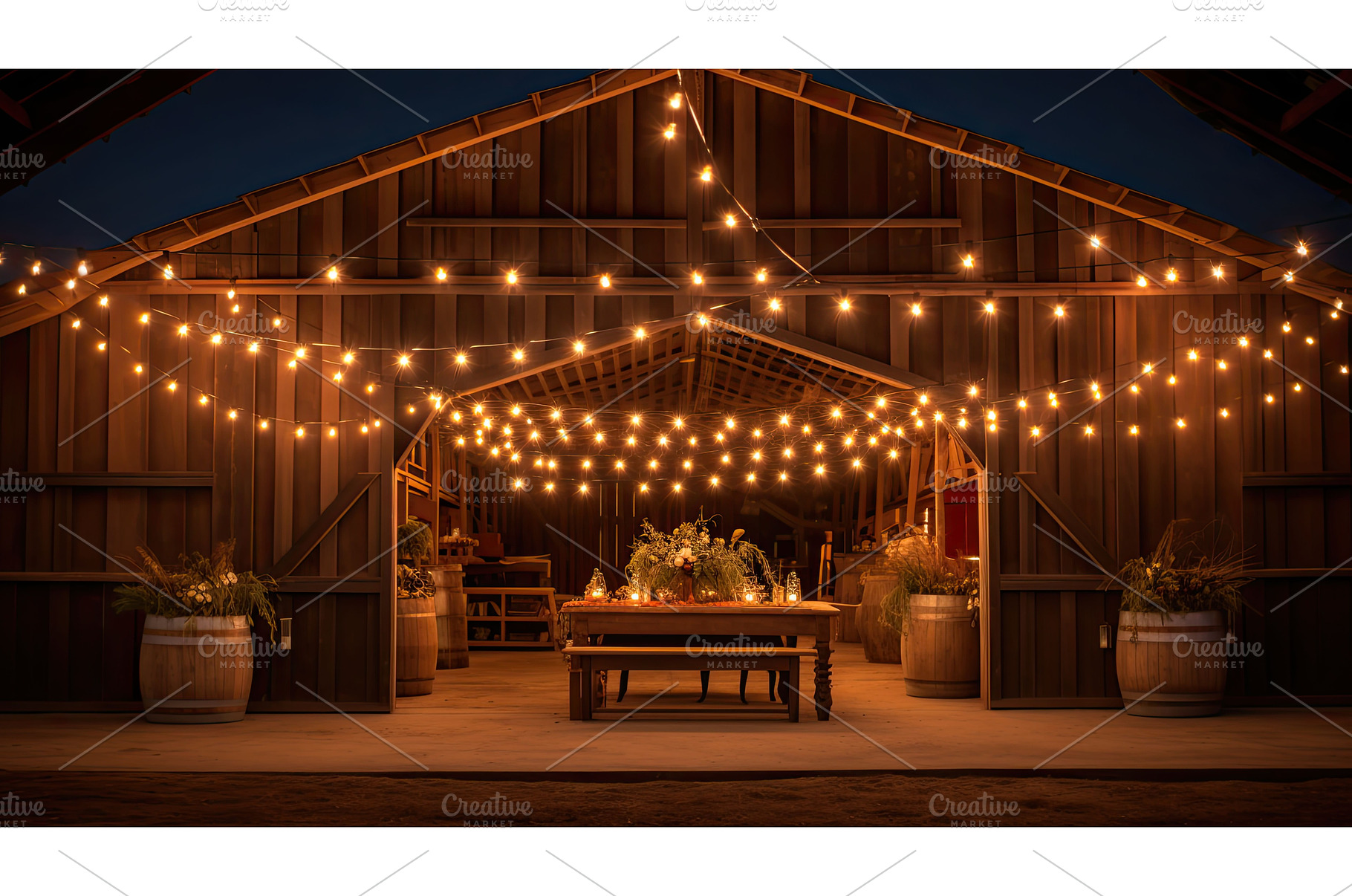 barn string of lights ai generated, a Holiday Photo by pikepicture