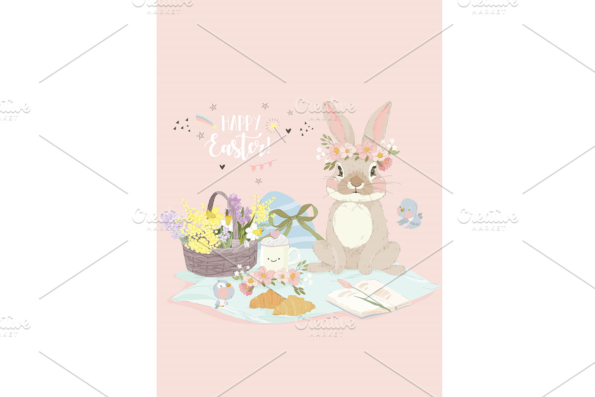 Happy Easter Greeting Card with Cute, an Object Illustration by Maria Starus
