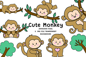 cute monkey, monkey clipart, kawaii, an Animal Illustration by Nattapohncha