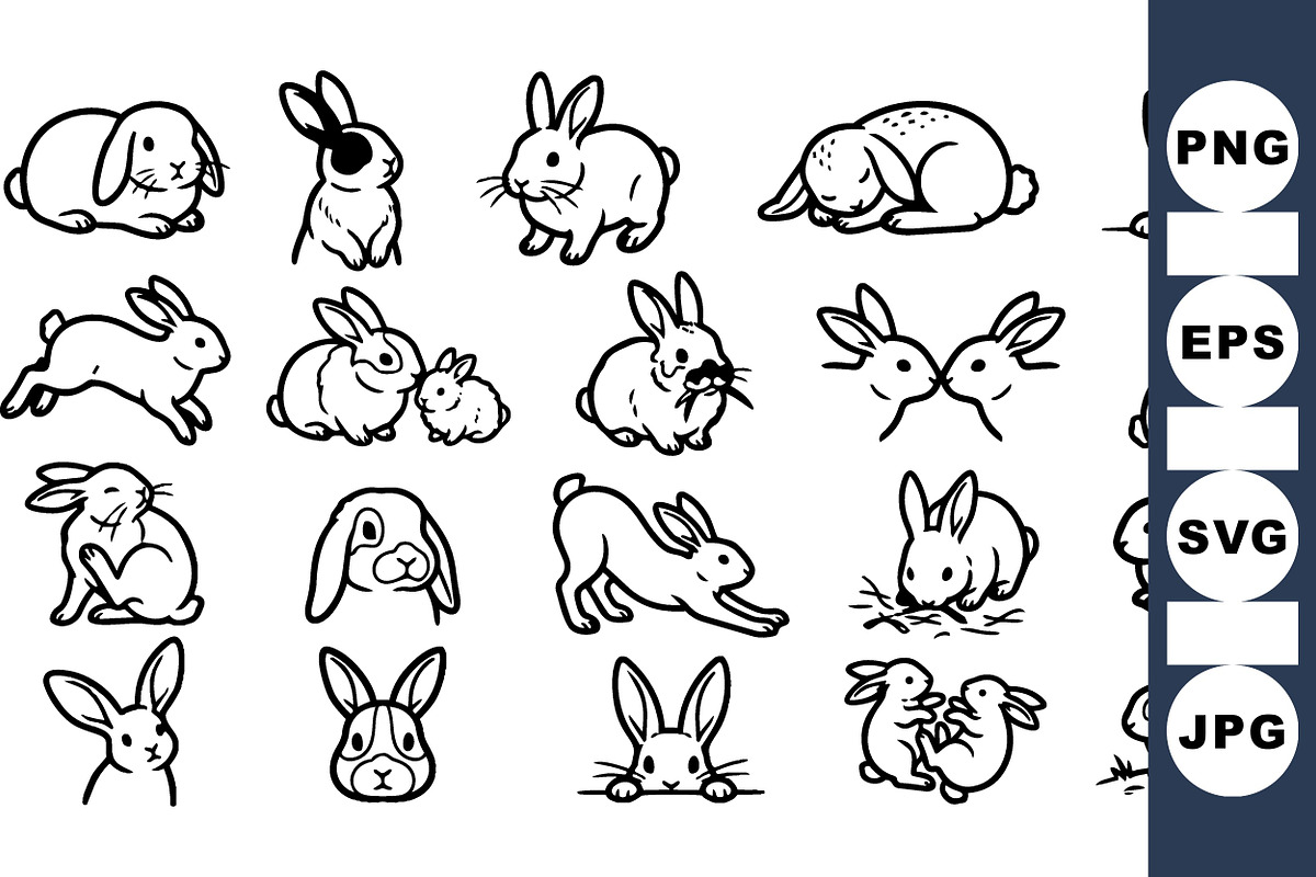 Cute Bunny Outline Clipart Set, an Illustration by designvectx (Photo 1 of 3)