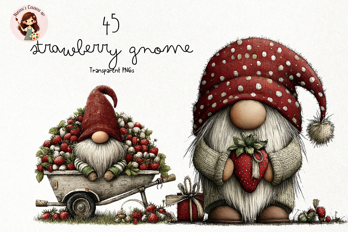 Strawberry Gnome PNG Clipart, a Seasonal Illustration by Nicolle's Colorful Art (Photo 1 of 4)