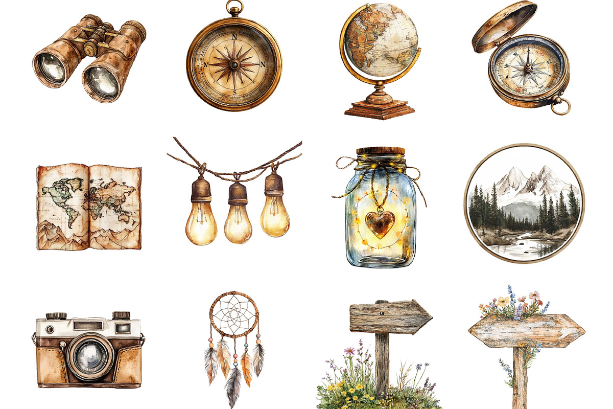 Watercolor camping clipart, a Seasonal Illustration by Designking (Photo 3 of 5)