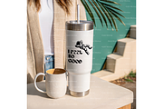 Travel Tumbler & Mug Scene PSD, a Product Mockup by MockupWizard (Thumbnail 4 of 5)