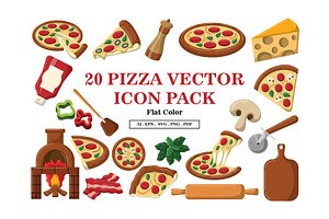Pizza Vector Icon Elements Set, a Solid Icon by Perucha studio