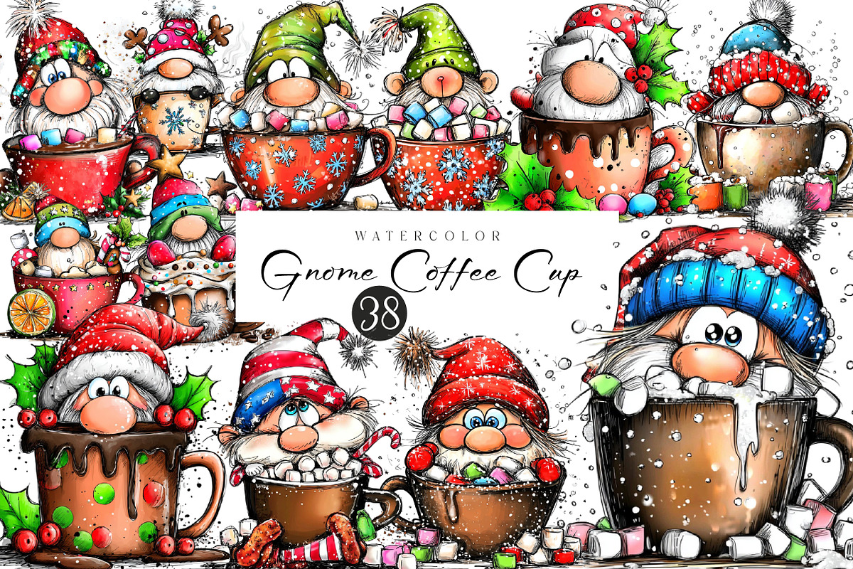 Gnome Coffee Cup Watercolor Clipart, an Illustration by CreationArt (Photo 1 of 5)