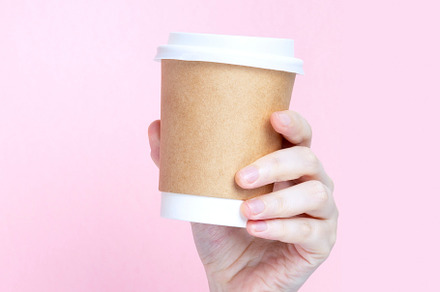 Woman's hand holds paper cup with co featuring cup, mug, and mock, a Food & Drink Photo by matucha