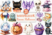 Watercolor Kawaii Halloween Clipart, an Illustration by Craft Nest (Thumbnail 1 of 6)