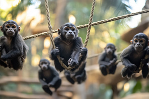 Group of young monkeys in a playful, an Animal Photo by Pixeness Studio