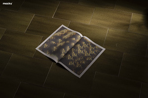 Newsprint on Tiled Floor Mockup