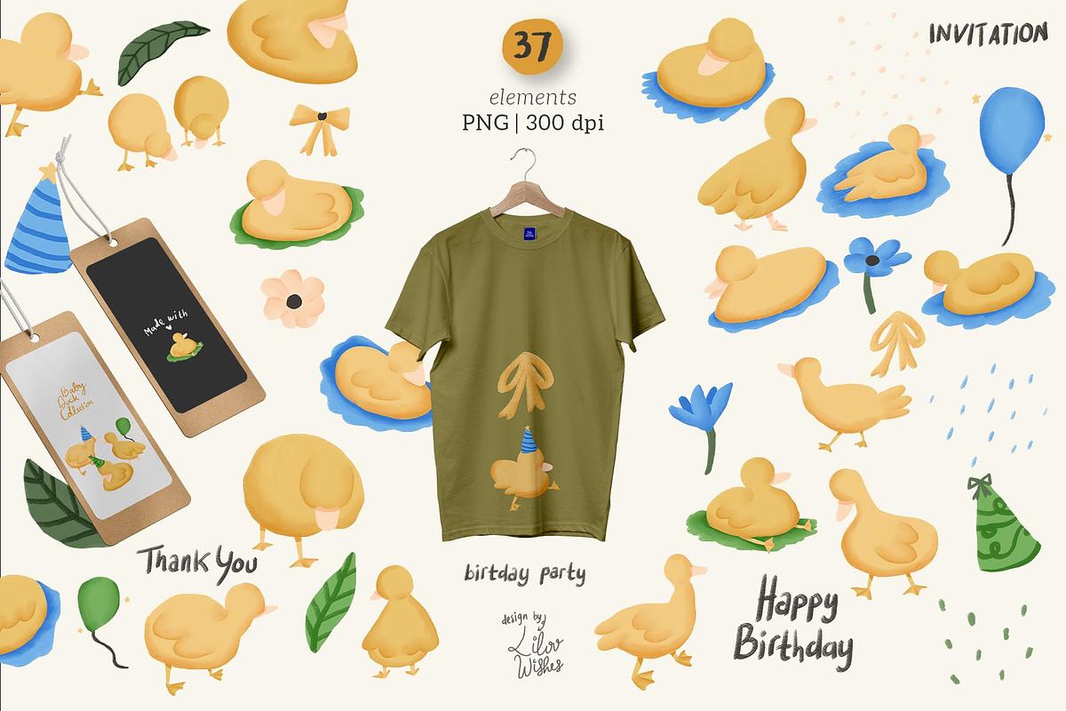 Baby Duck Clipart & Patterns Bundle, an Animal Illustration by lilovwishes (Photo 3 of 8)
