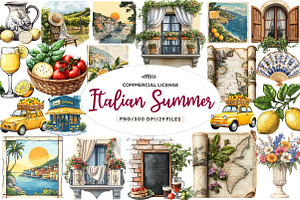 Antique Italian Summer Clipart, an Illustration by CreationArt