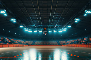 The empty basketball arena stands, a Photo by Pavel_design