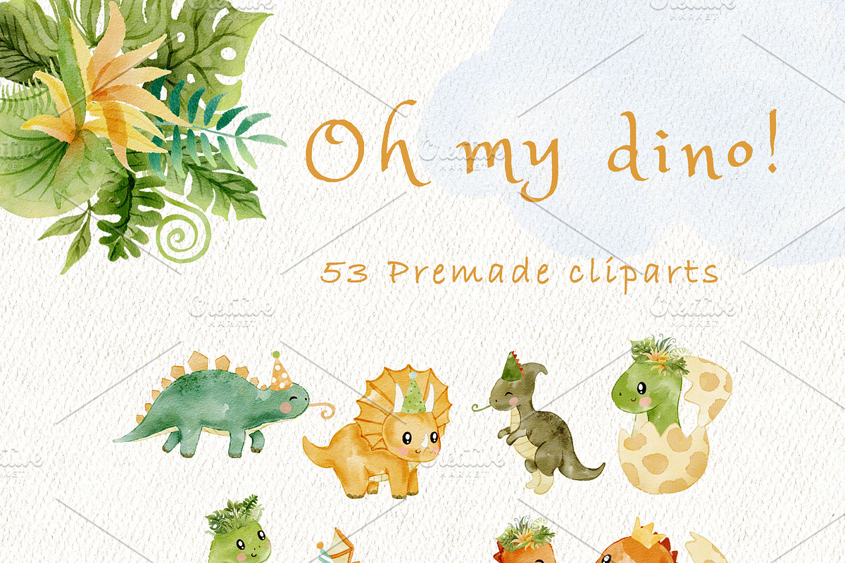 Baby dinosaur watercolour clipart, an Animal Illustration by heyiamalice (Photo 3 of 13)