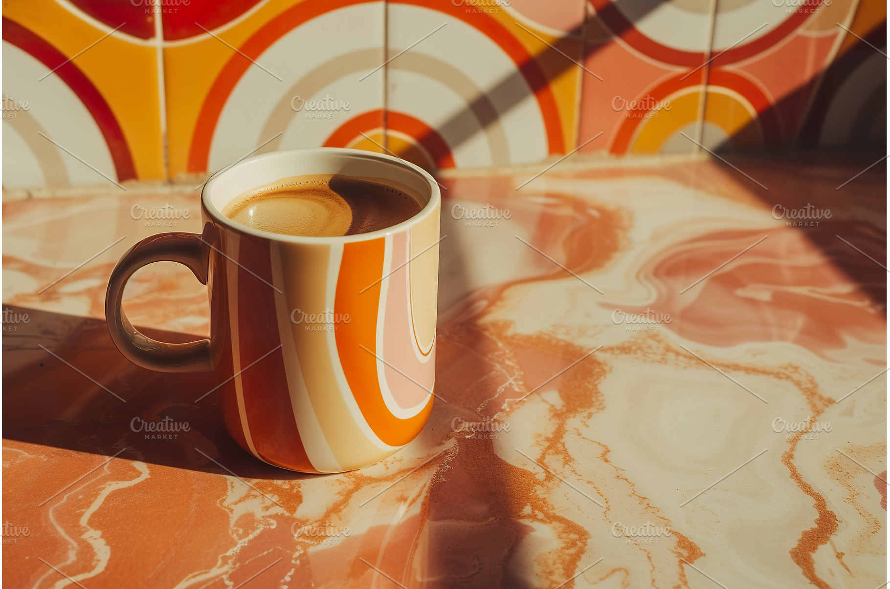 Hot Coffee in Colorful Mug on a, an Architecture Photo by Lermont51