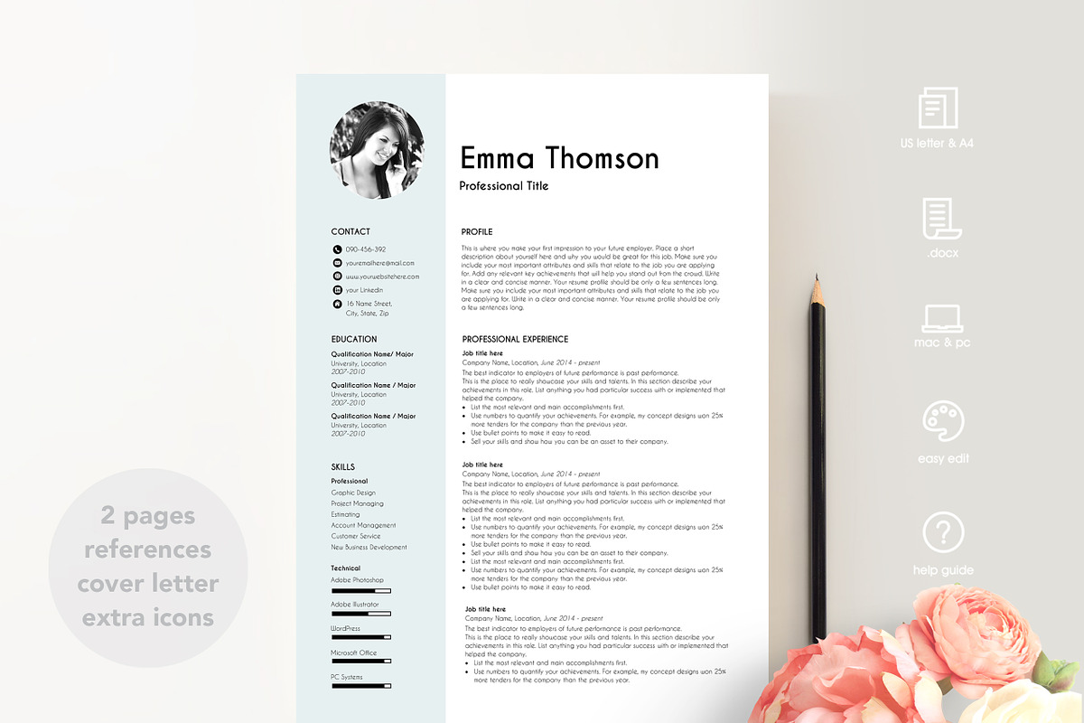 resume with photo, a Resume Template by PinkJellyfish (Photo 1 of 8)
