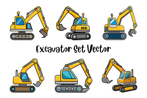 Excavator Set Vector, a Transportation Illustration by Awieee1