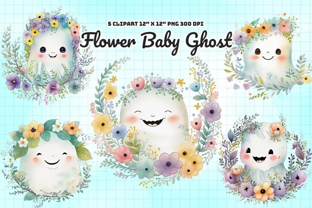 Watercolor Flower Baby Ghost, an Illustration by Gemstone (Photo 1 of 6)