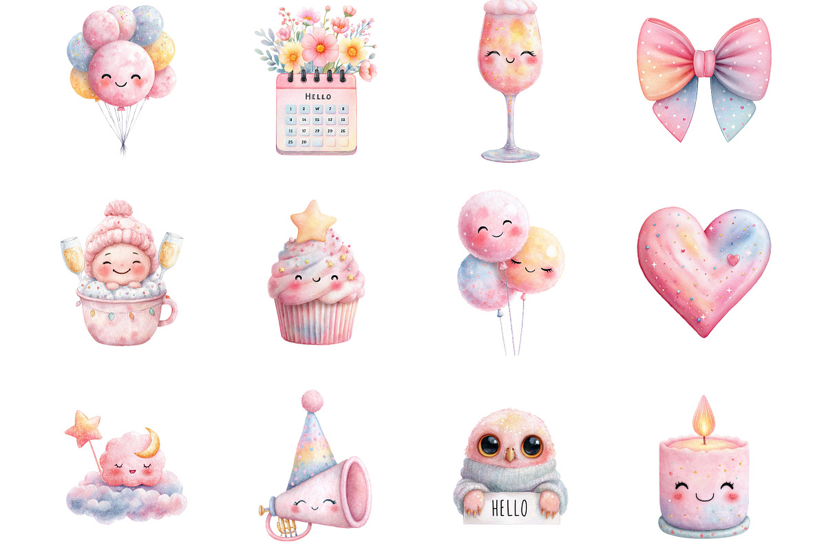 Watercolor Cute New Year Clipart, an Illustration by Designking (Photo 2 of 5)