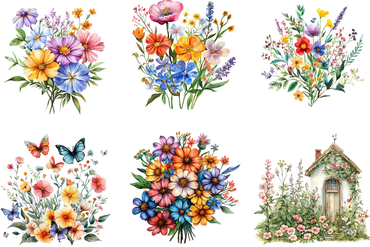 Watercolor Floral Garden Clipart, an Illustration by Designking (Photo 5 of 5)