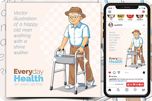 Old man walking with a shine walker, a Healthcare Illustration by regalDRAW