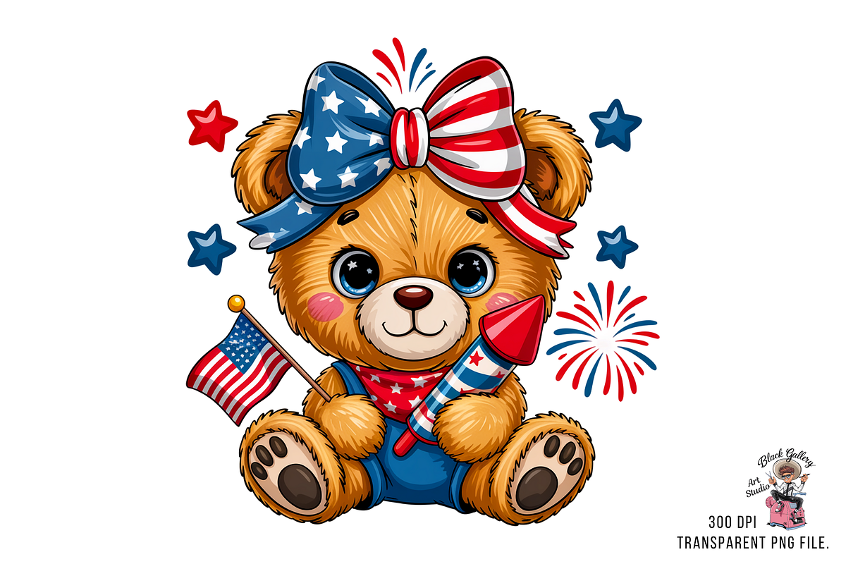 4th of July Cute Bear PNG Bundle, an Illustration by Clipart Bloom (Photo 4 of 11)