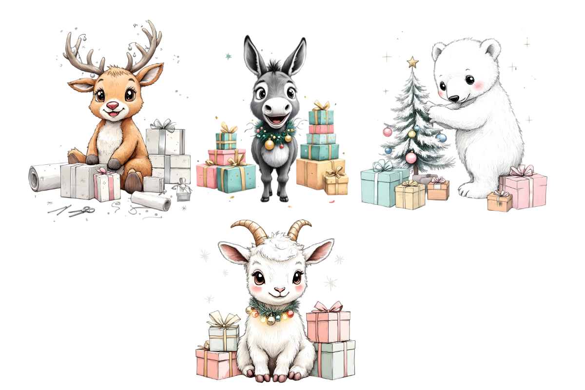 Christmas Cute Animals Clipart Se, an Animal Illustration by Anca Digital Vibe (Photo 3 of 5)