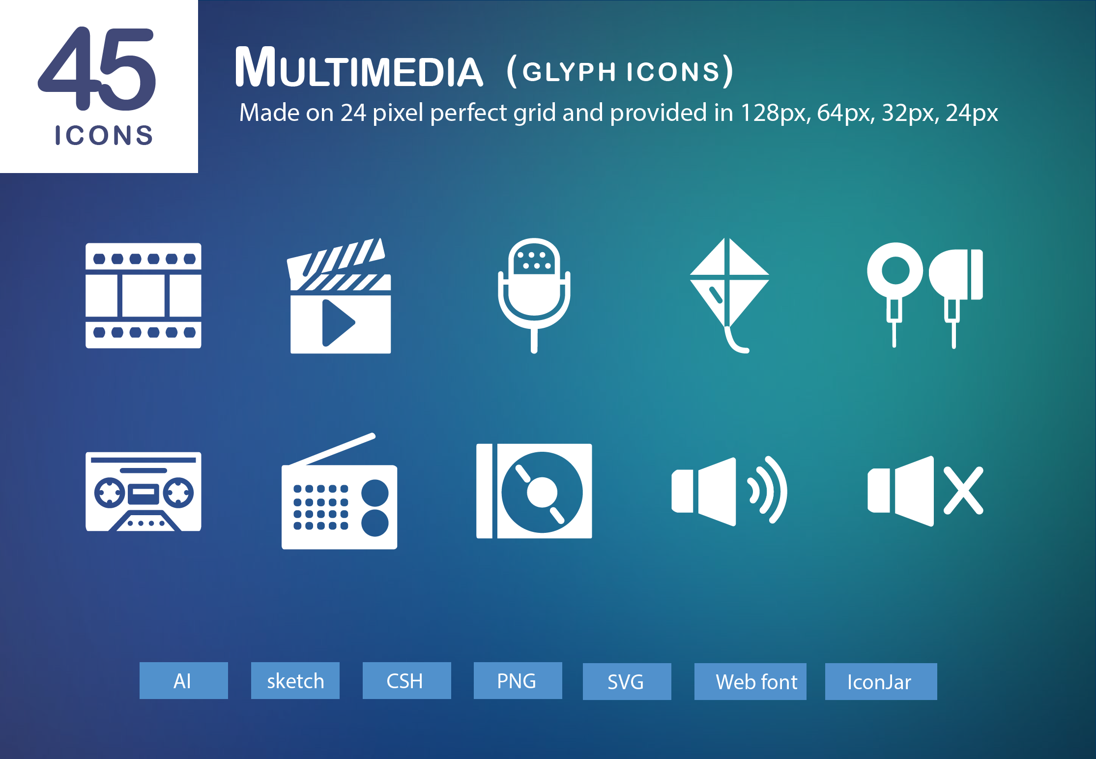 45 Multimedia Glyph Icons, an Icon by Vectopus.com