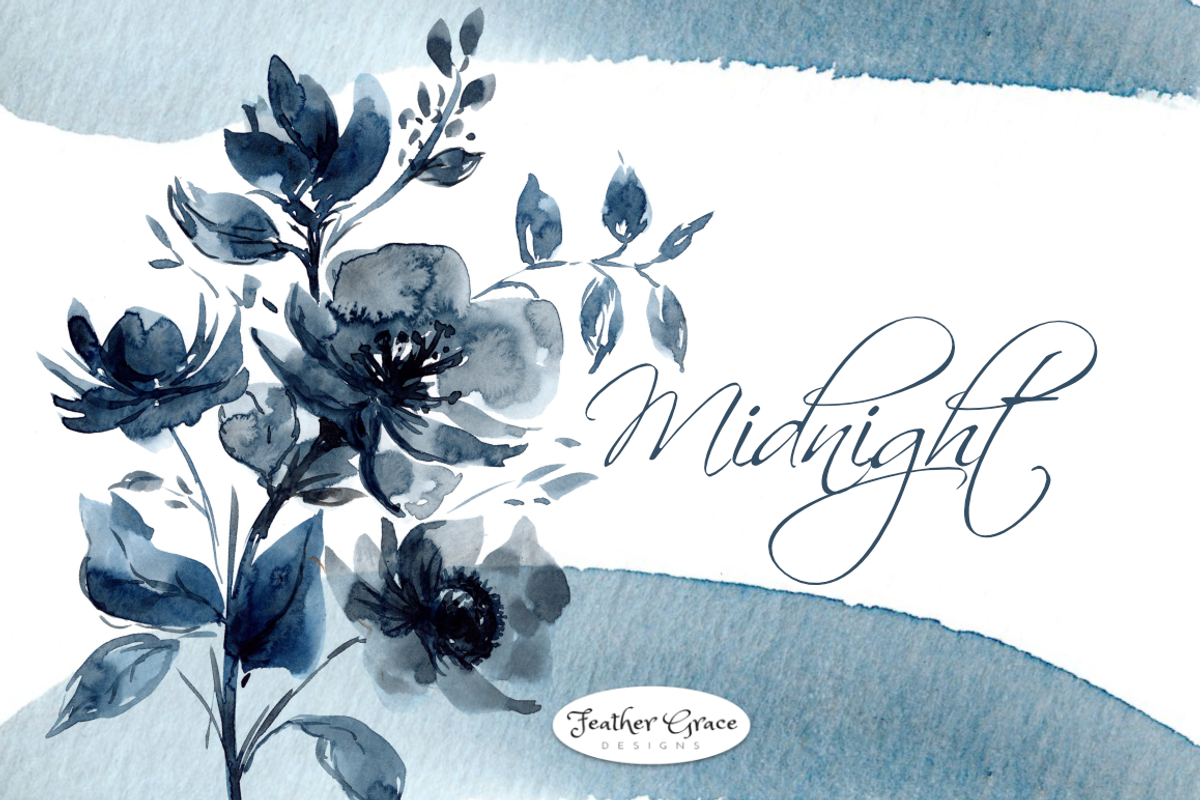 Indigo Blue Watercolor Flowers, an Illustration by Feather Grace Designs (Photo 1 of 10)