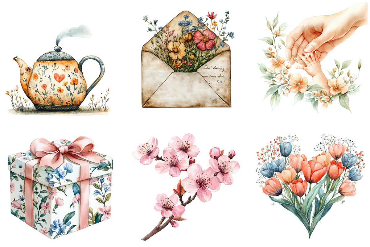 Floral Mother’s Day, Watercolor Clip, an Illustration by DreamArtGraphic (Photo 3 of 4)