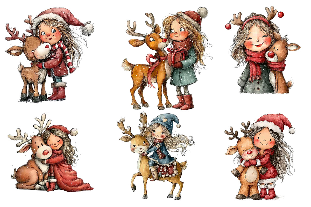 Cute Christmas Girls Clipart, an Illustration by DreamArtGraphic (Photo 3 of 5)