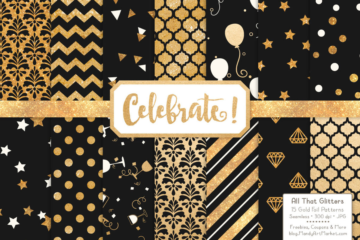 Gold Foil Digital Papers in Black, a Pattern Graphic by Amanda Ilkov (Photo 1 of 4)