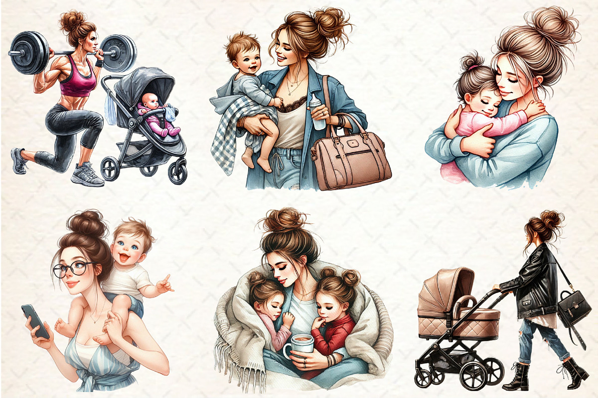 Mother's Day Messy Bun Mom Clipart, a Seasonal Illustration by Rose Art (Photo 2 of 4)