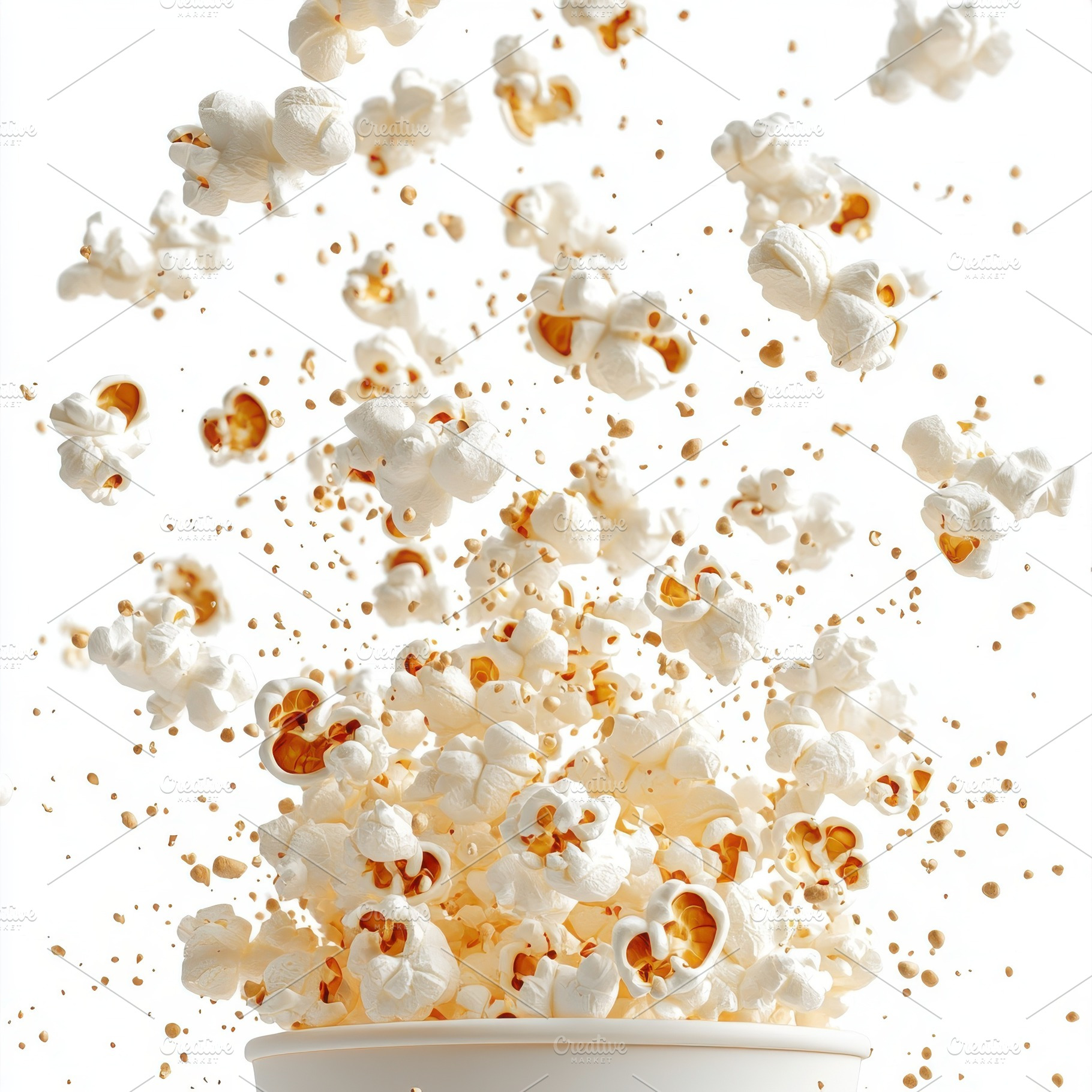 Popcorn bursts from the container an, a Food & Drink Photo by Pixeness Studio