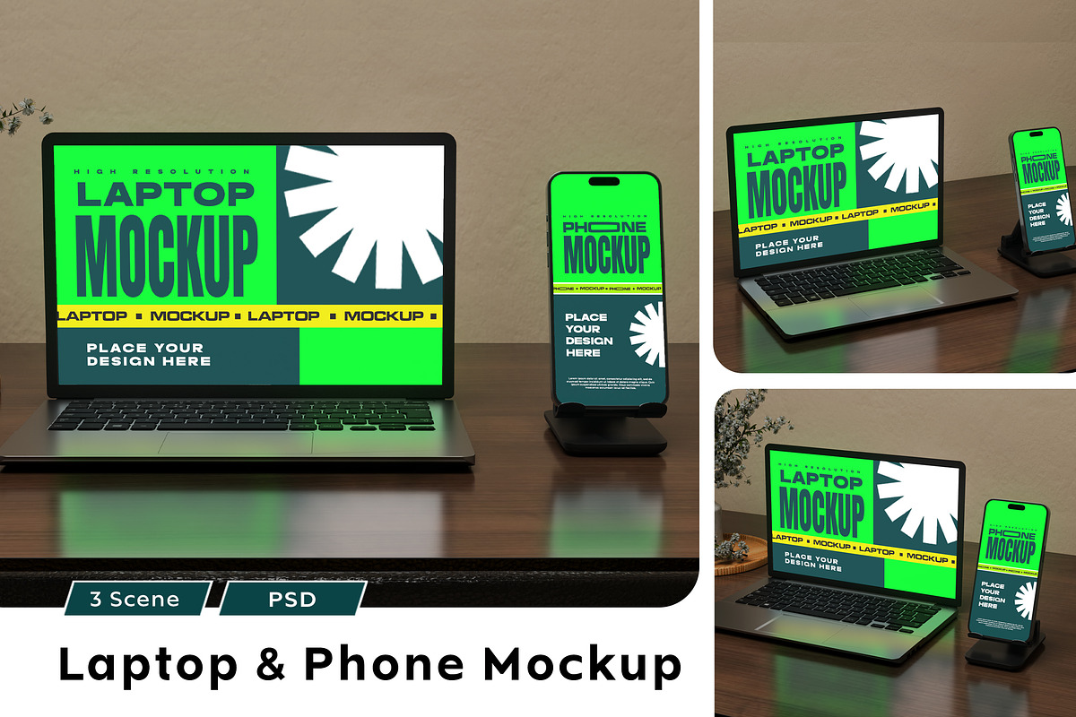 Laptop & Phone Mockup, a Mockup by Mockupnine (Photo 1 of 7)