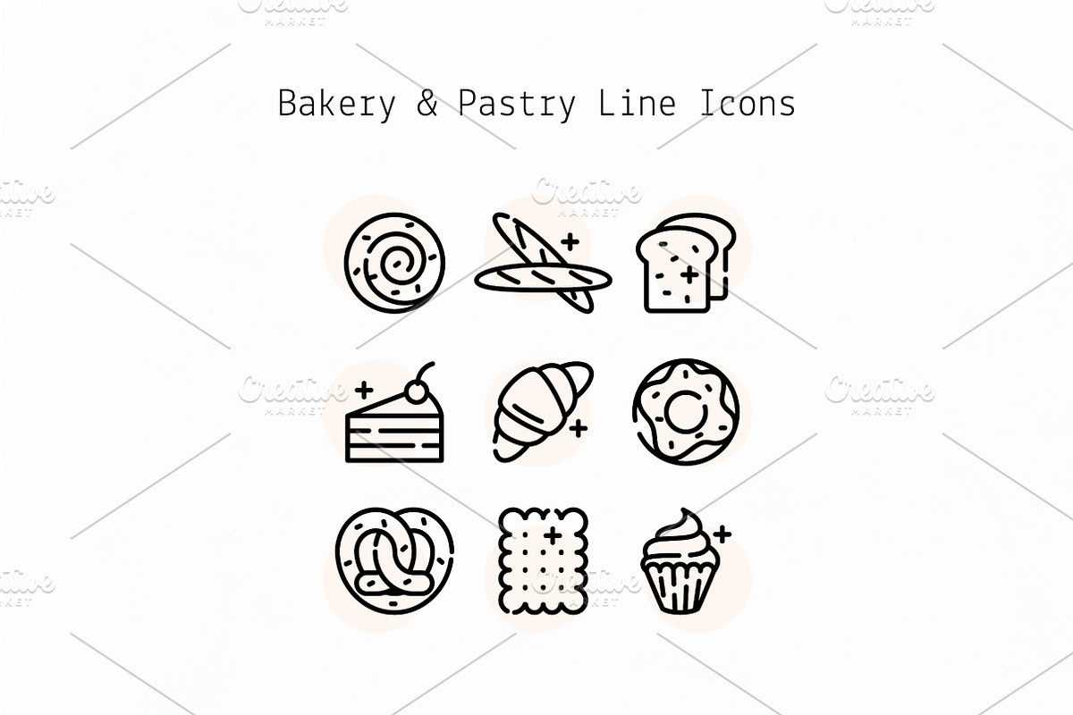Bakery & Pastry Line Icons, an Outline Icon by Lyolya Profitrolya (Photo 1 of 2)
