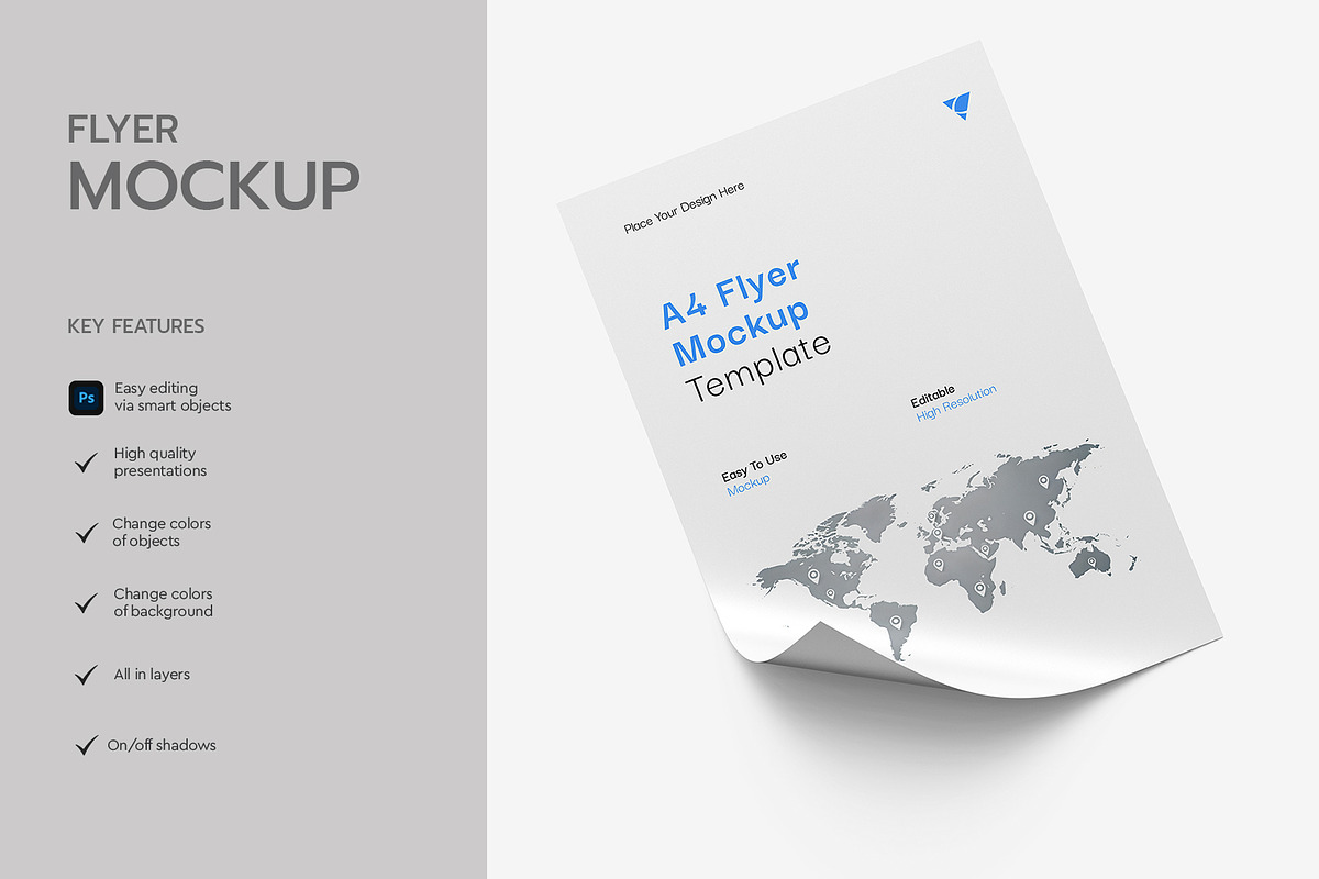 A4 Flyer Mockup Template, an Advertising Mockup by graphypix (Photo 2 of 16)