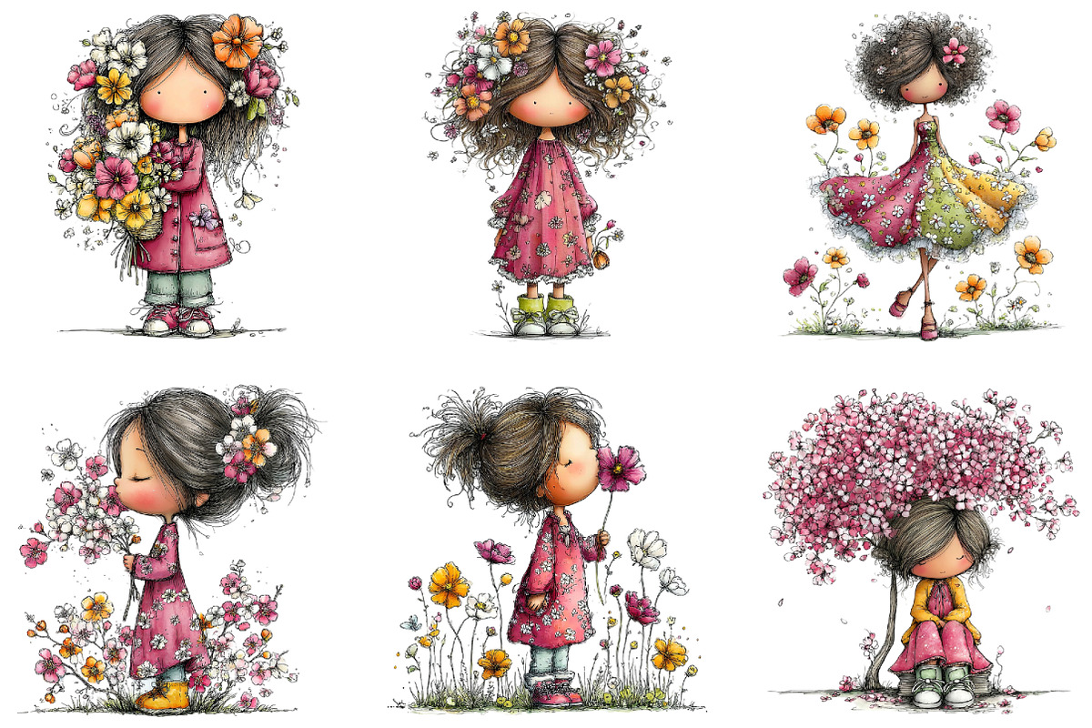Girl & Flower Spring Clipart, an Illustration by CraftArtStudio (Photo 2 of 6)