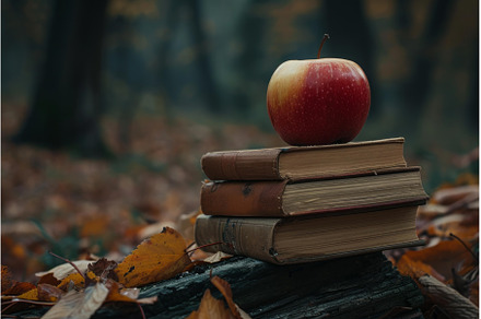 Autumnal wisdom: apple on vintage, a School & Education Photo by Ylivdesign