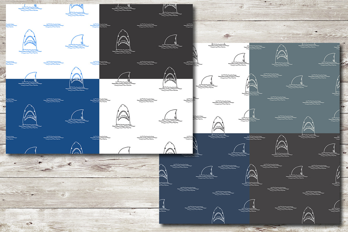 Cute Sharks Set and Patterns, an Animal Illustration by Lemon Workshop (Photo 9 of 16)