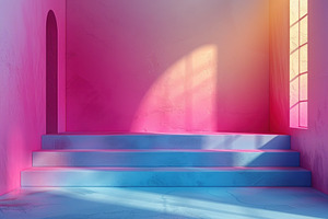 Colorful abstract architectural stairs with pastel gradient ligh, a Food & Drink Photo by José Manuel Gelpi