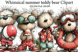 Whimsical summer teddy bear Clipart, an Illustration by Designworld