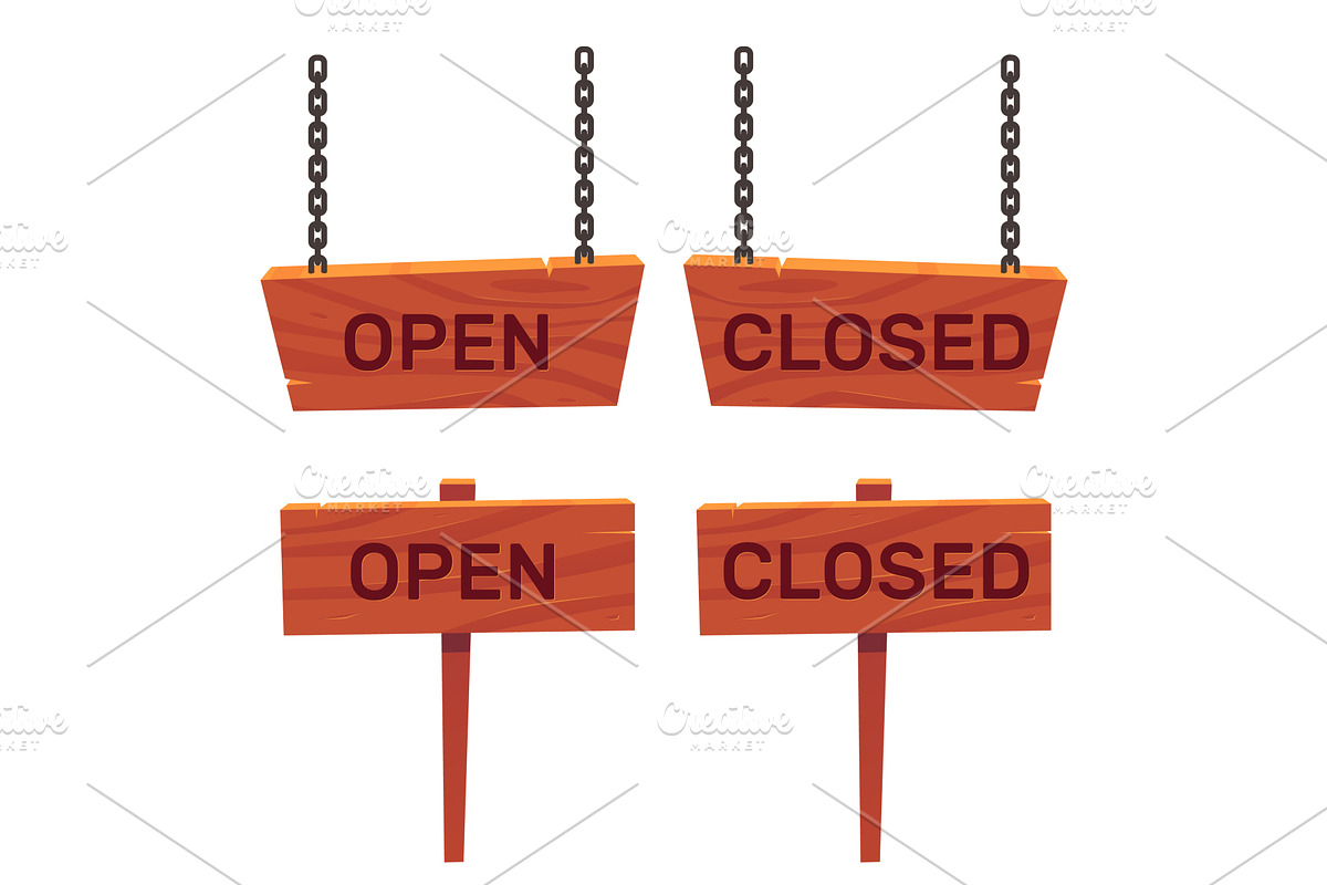 Open or close sign on wooden, an Object Illustration by Vectorbuum