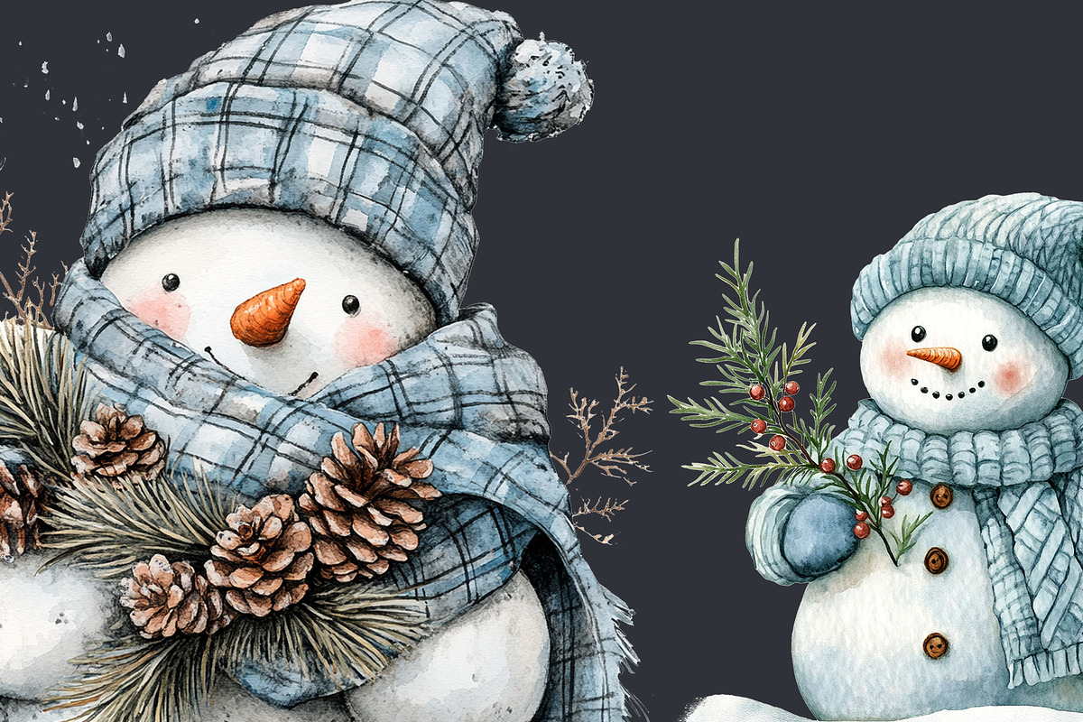 Blue Snowman Clipart 40 PNG, a Seasonal Illustration by EleSArtDesign (Photo 4 of 4)