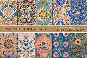 Digital Papers Block Print Tiles 03, a Pattern Graphic by Maishop