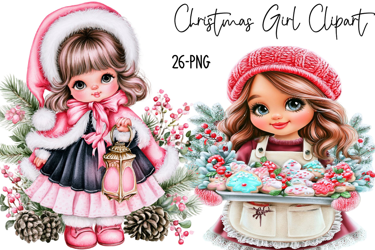 Christmas Girl Clipart PNG Bundle, a Seasonal Illustration by SVGArt (Photo 1 of 5)