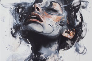 A striking abstract portrait of a woman with flowing hair and swirling paint, e, a Person Photo by Textures & Backgrounds