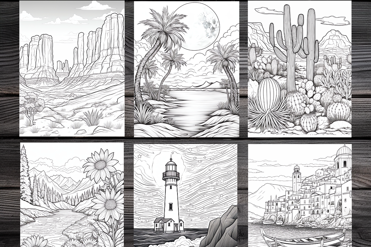 BOHO Nature Landscape Coloring Pages, a Brochure Template by LA Design (Photo 4 of 10)