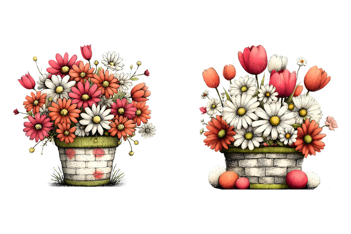 Watercolor easter flower basket clip, an Illustration by SinaCreation (Photo 5 of 11)