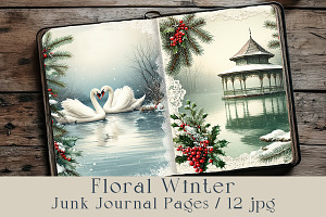Floral Winter Junk Journal Pages.