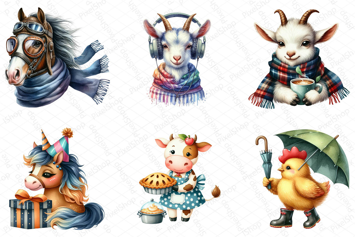 Funny Farm Animal Clipart Bundle, an Illustration by DreamPrint404 (Photo 3 of 6)
